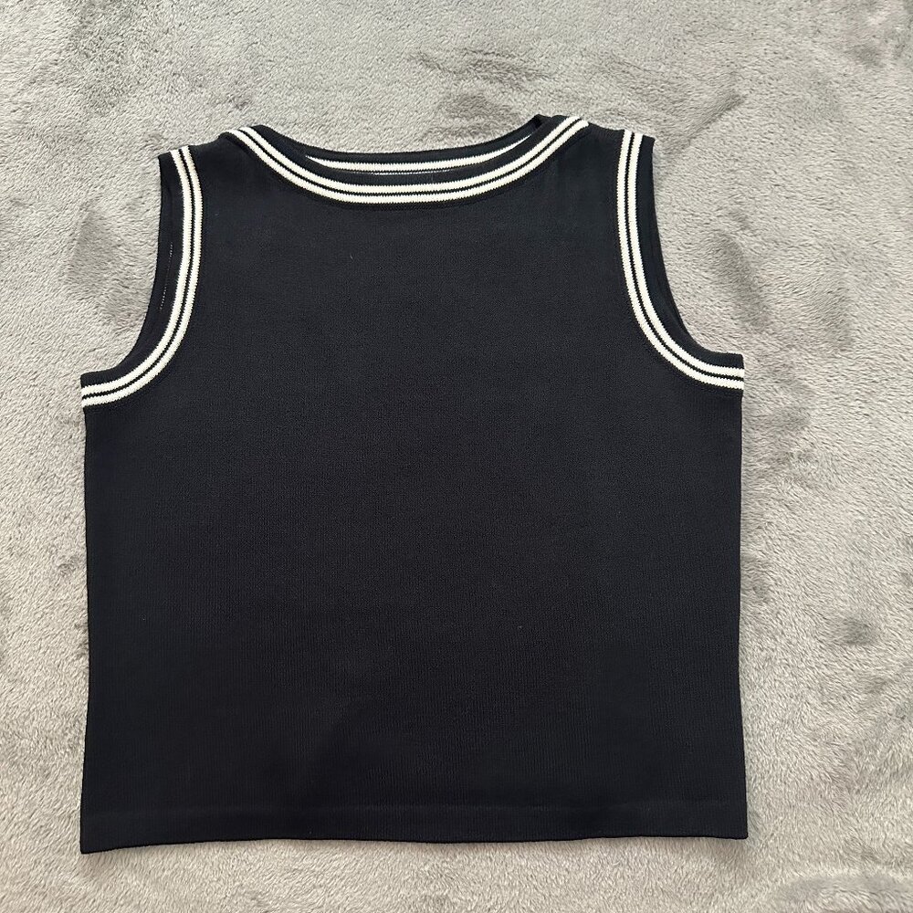 St. John Sport Black White Vest Boat Neck Santana Knit Sweater MEDIUM